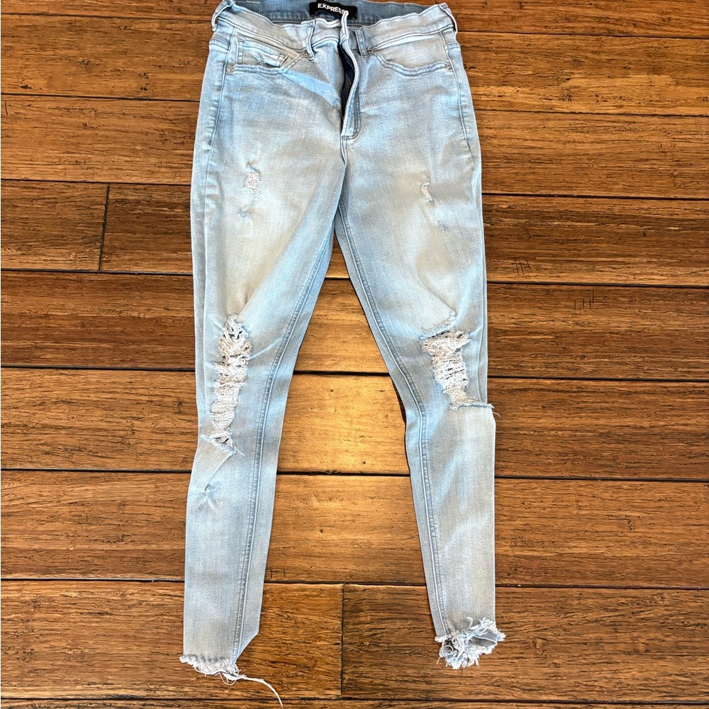 Express Light Blue Skinny Distressed Jeans